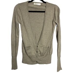 Zara Knit Cotton Cashmere Tan Button down V Neck Cardigan, size S